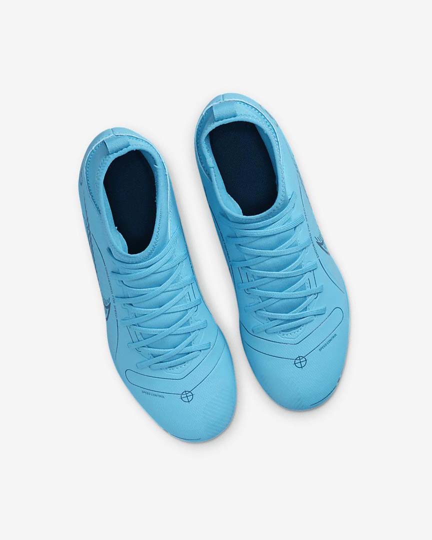 Botas de Futbol Nike Jr. Mercurial Superfly 8 Club MG Niño Azules Naranjas | AR5018