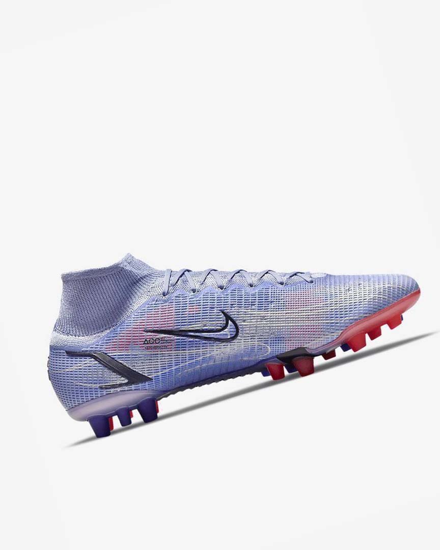 Botas de Futbol Nike Mercurial Superfly 8 Elite KM AG Hombre Indigo Rojas Claro Metal Plateadas | AR1114