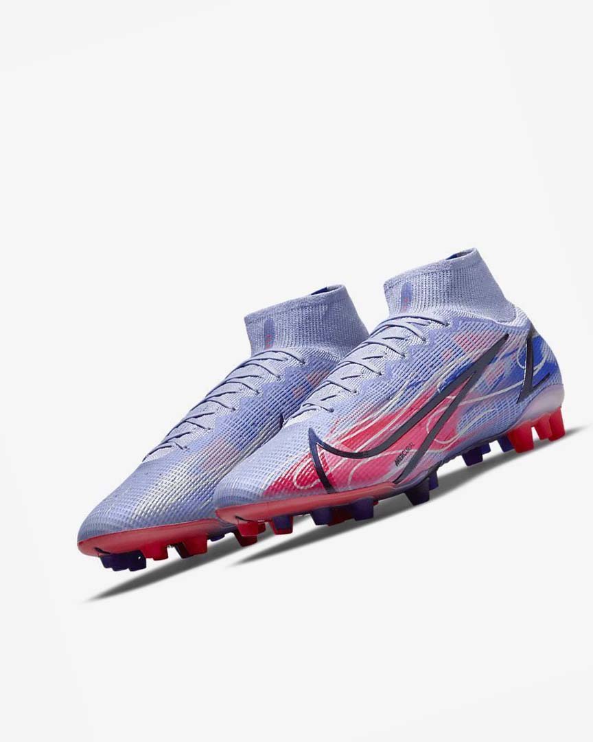 Botas de Futbol Nike Mercurial Superfly 8 Elite KM AG Hombre Indigo Rojas Claro Metal Plateadas | AR1114