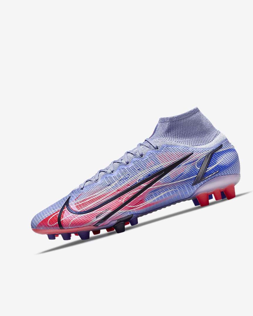 Botas de Futbol Nike Mercurial Superfly 8 Elite KM AG Mujer Indigo Rojas Claro Metal Plateadas | AR4838