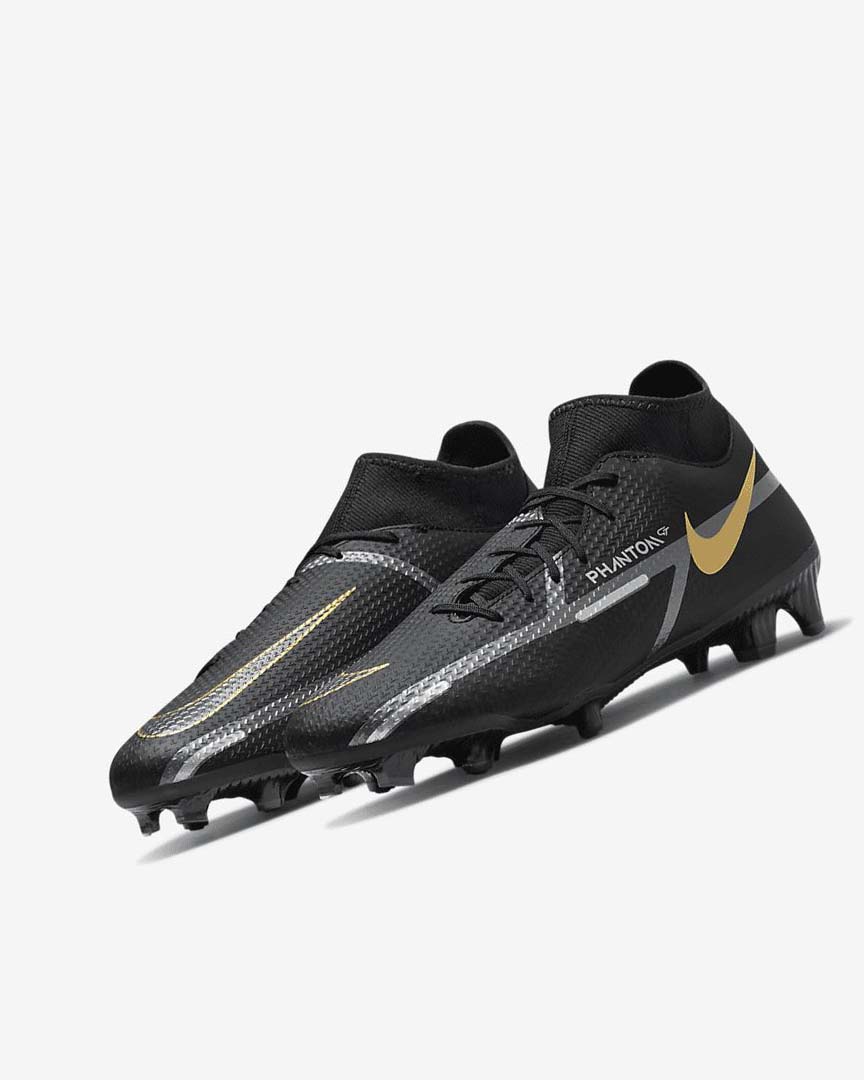 Botas de Futbol Nike Phantom GT2 Academy Dynamic Fit MG Mujer Negras Metal Doradas Gris Oscuro Metal Gris Oscuro | AR2412