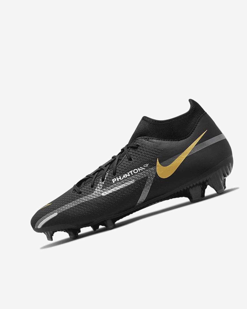 Botas de Futbol Nike Phantom GT2 Academy Dynamic Fit MG Mujer Negras Metal Doradas Gris Oscuro Metal Gris Oscuro | AR2412