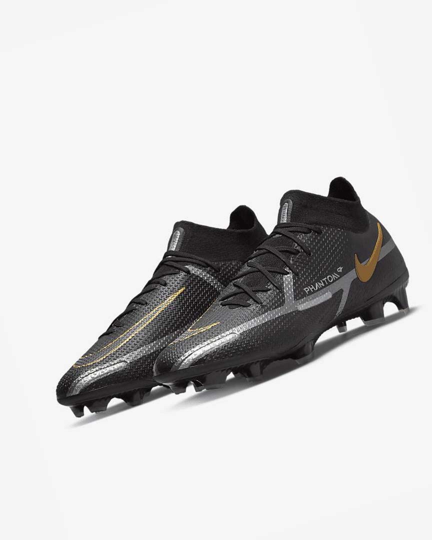 Botas de Futbol Nike Phantom GT2 Dynamic Fit Elite FG Hombre Negras Metal Doradas Metal Plateadas Metal Gris Oscuro | AR4570