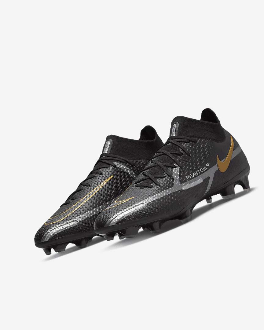 Botas de Futbol Nike Phantom GT2 Dynamic Fit Elite FG Mujer Negras Metal Doradas Metal Plateadas Metal Gris Oscuro | AR4919