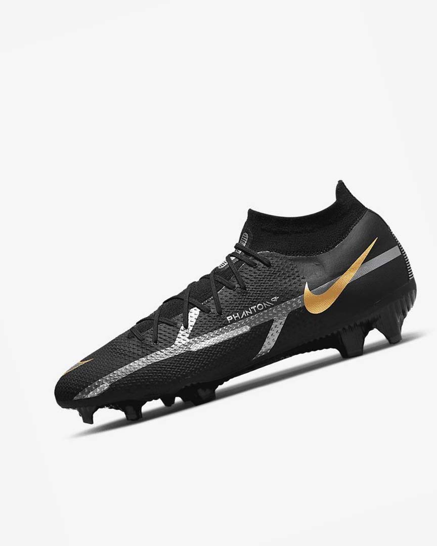 Botas de Futbol Nike Phantom GT2 Pro Dynamic Fit FG Hombre Negras Metal Doradas Metal Plateadas Metal Gris Oscuro | AR4982