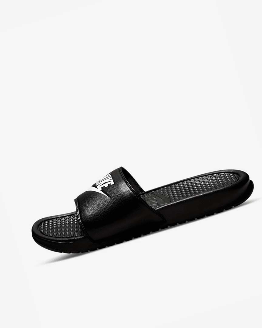 Sandalias de Diapositivas Nike Benassi JDI Hombre Negras Blancas | AR2276