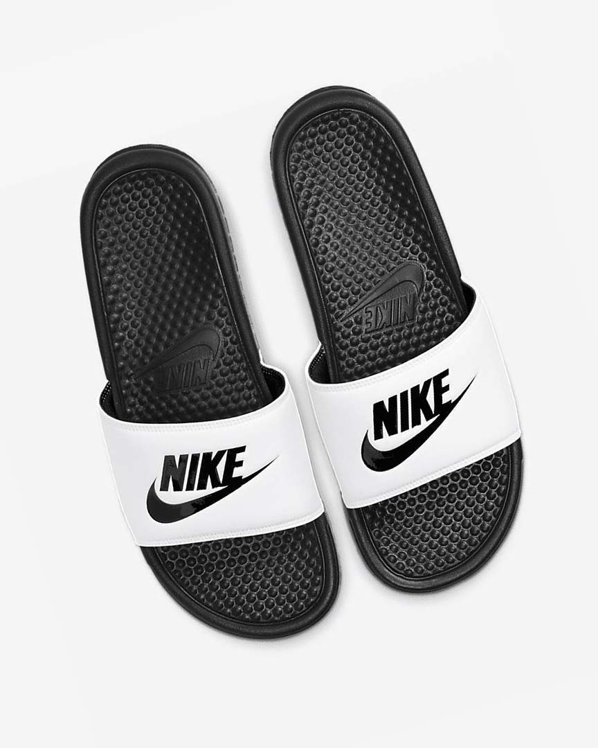 Sandalias de Diapositivas Nike Benassi JDI Hombre Blancas Negras Negras | AR5263