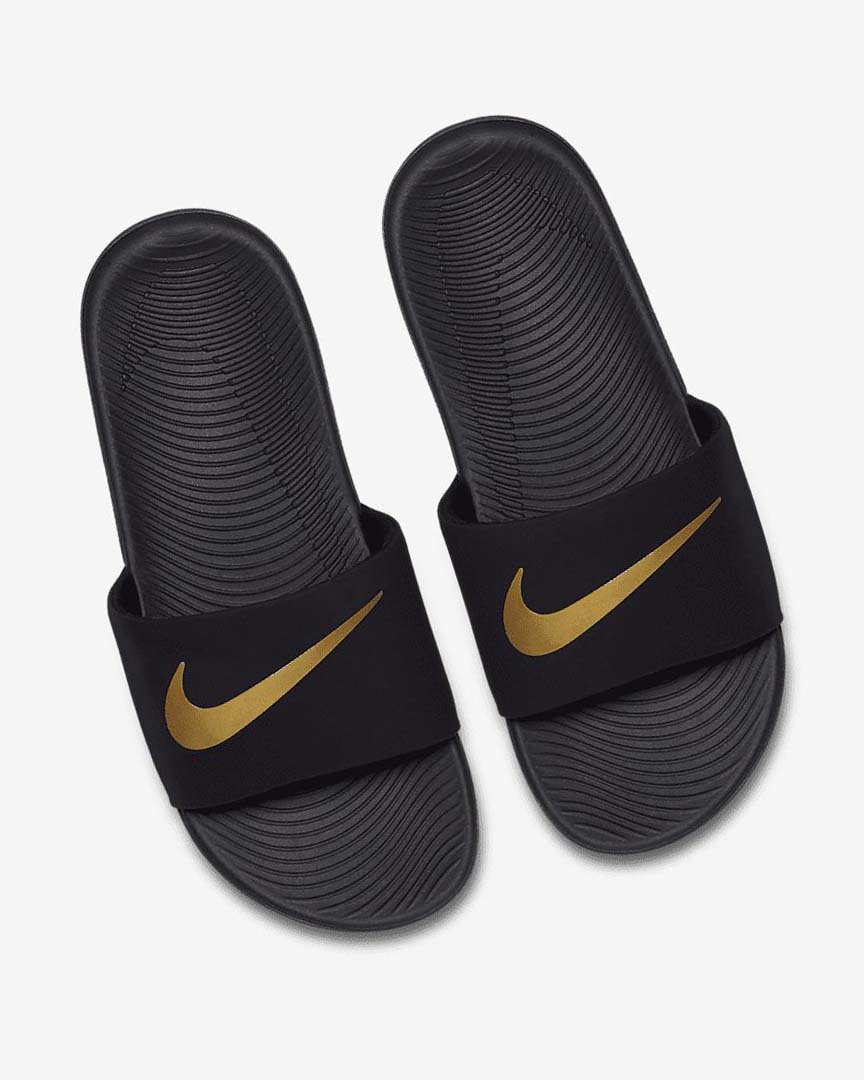 Sandalias de Diapositivas Nike Kawa Niña Negras Metal Doradas | AR3031