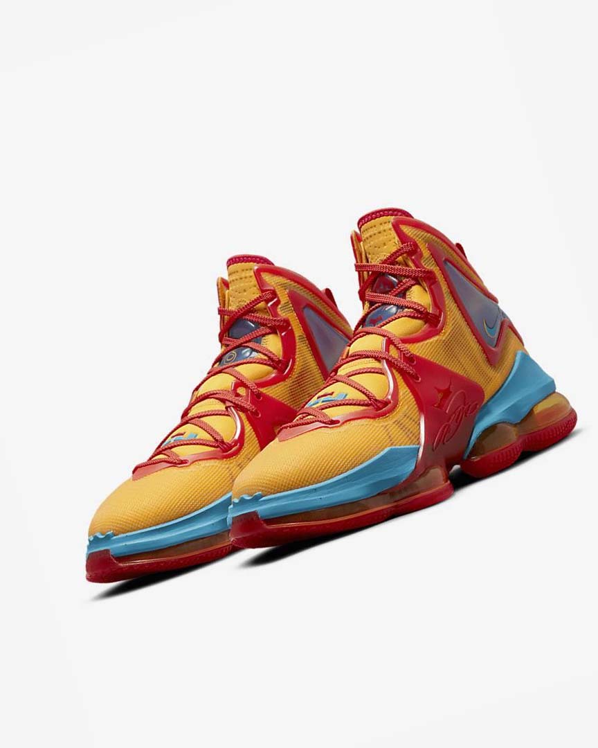 Zapatillas Baloncesto Nike LeBron 19 Hombre Naranjas Doradas Rojas Azules Claro | AR2828