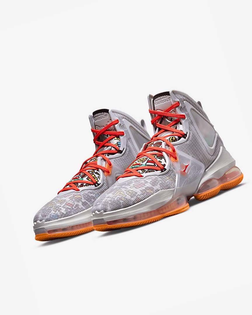 Zapatillas Baloncesto Nike LeBron 19 Hombre Gris Naranjas Rojas Claro Verde | AR5517