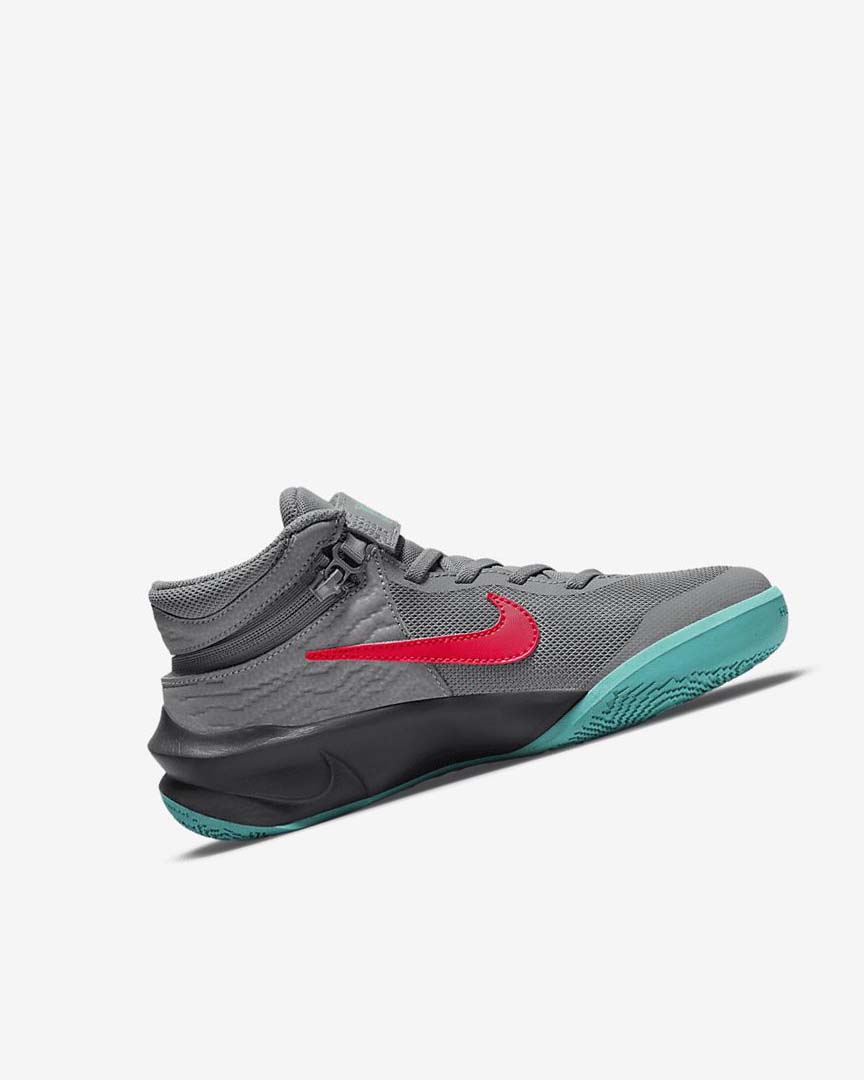 Zapatillas Baloncesto Nike Team Hustle D 10 FlyEase Niño Gris Gris Oscuro Turquesa Rojas | AR2360