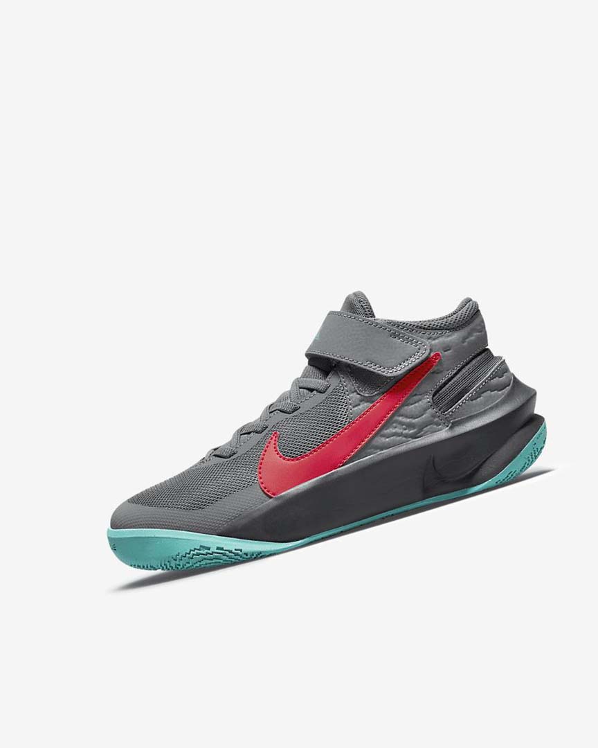 Zapatillas Baloncesto Nike Team Hustle D 10 FlyEase Niño Gris Gris Oscuro Turquesa Rojas | AR2360