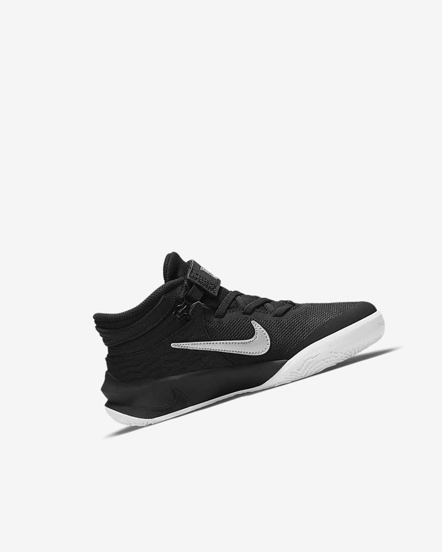 Zapatillas Baloncesto Nike Team Hustle D 10 FlyEase Niño Negras Blancas Metal Plateadas | AR2377