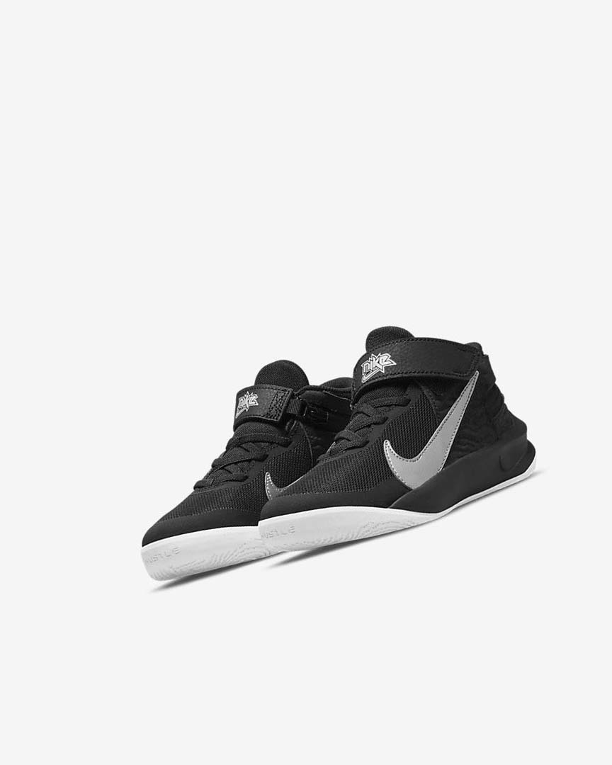 Zapatillas Baloncesto Nike Team Hustle D 10 FlyEase Niño Negras Blancas Metal Plateadas | AR2377