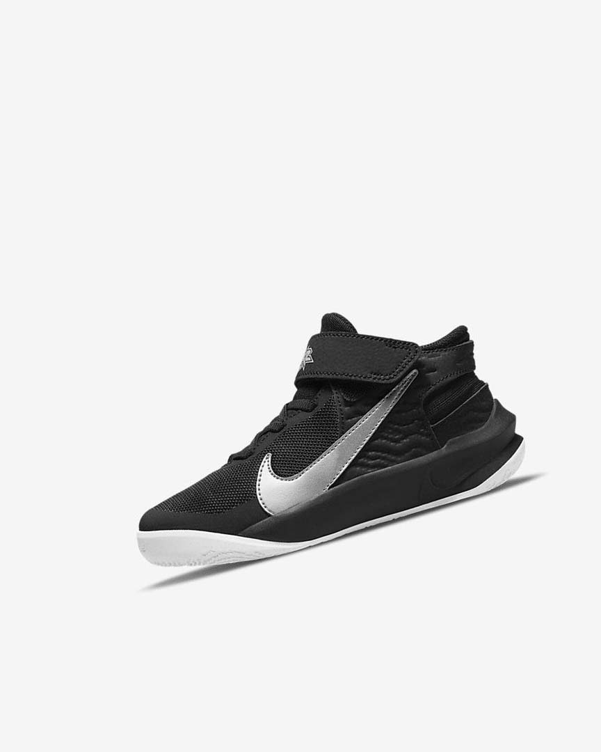 Zapatillas Baloncesto Nike Team Hustle D 10 FlyEase Niño Negras Blancas Metal Plateadas | AR2377