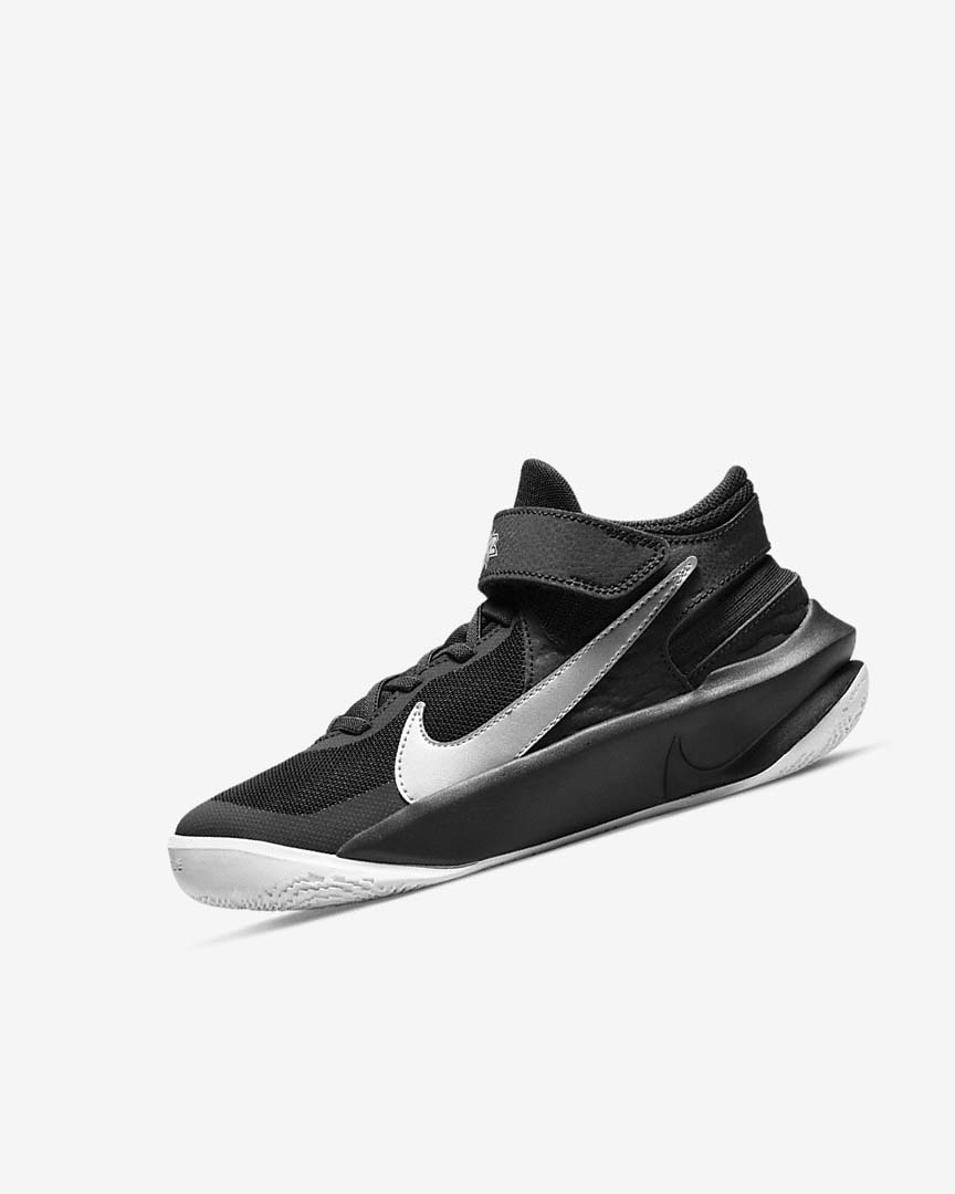 Zapatillas Baloncesto Nike Team Hustle D 10 FlyEase Niña Negras Blancas Metal Plateadas | AR3024