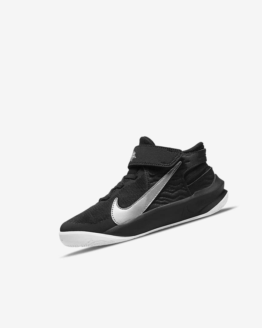 Zapatillas Baloncesto Nike Team Hustle D 10 FlyEase Niña Negras Blancas Metal Plateadas | AR5072