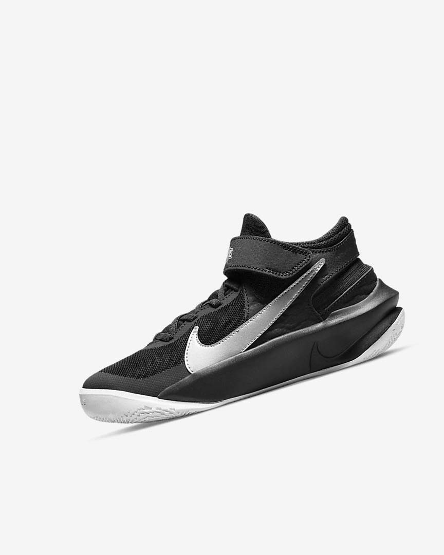 Zapatillas Baloncesto Nike Team Hustle D 10 FlyEase Niño Negras Blancas Metal Plateadas | AR5376