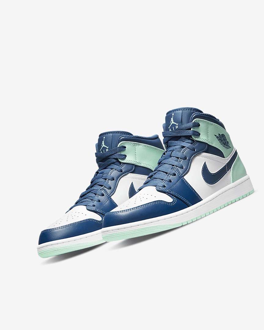 Zapatillas Nike Air Jordan 1 Mid Hombre Azul Marino Blancas Verde Menta | AR4953