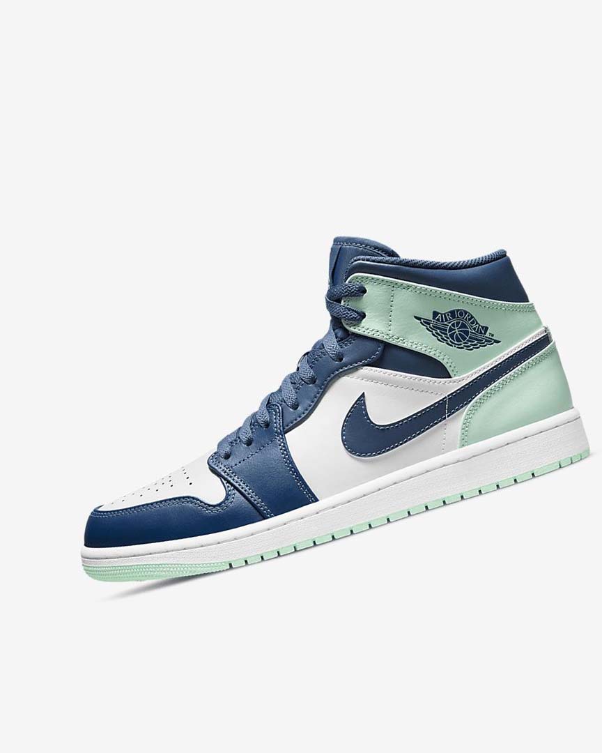 Zapatillas Nike Air Jordan 1 Mid Hombre Azul Marino Blancas Verde Menta | AR4953