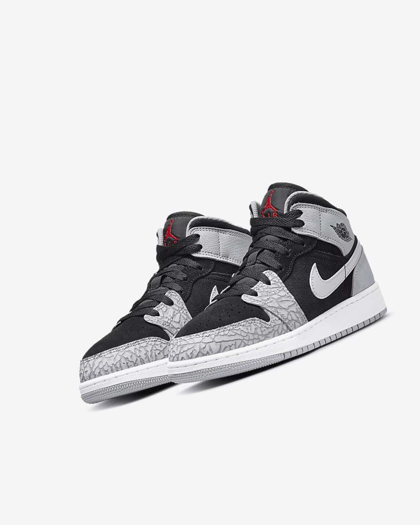 Zapatillas Nike Air Jordan 1 Mid SE Niño Negras Blancas Gris Claro Rojas | AR5161