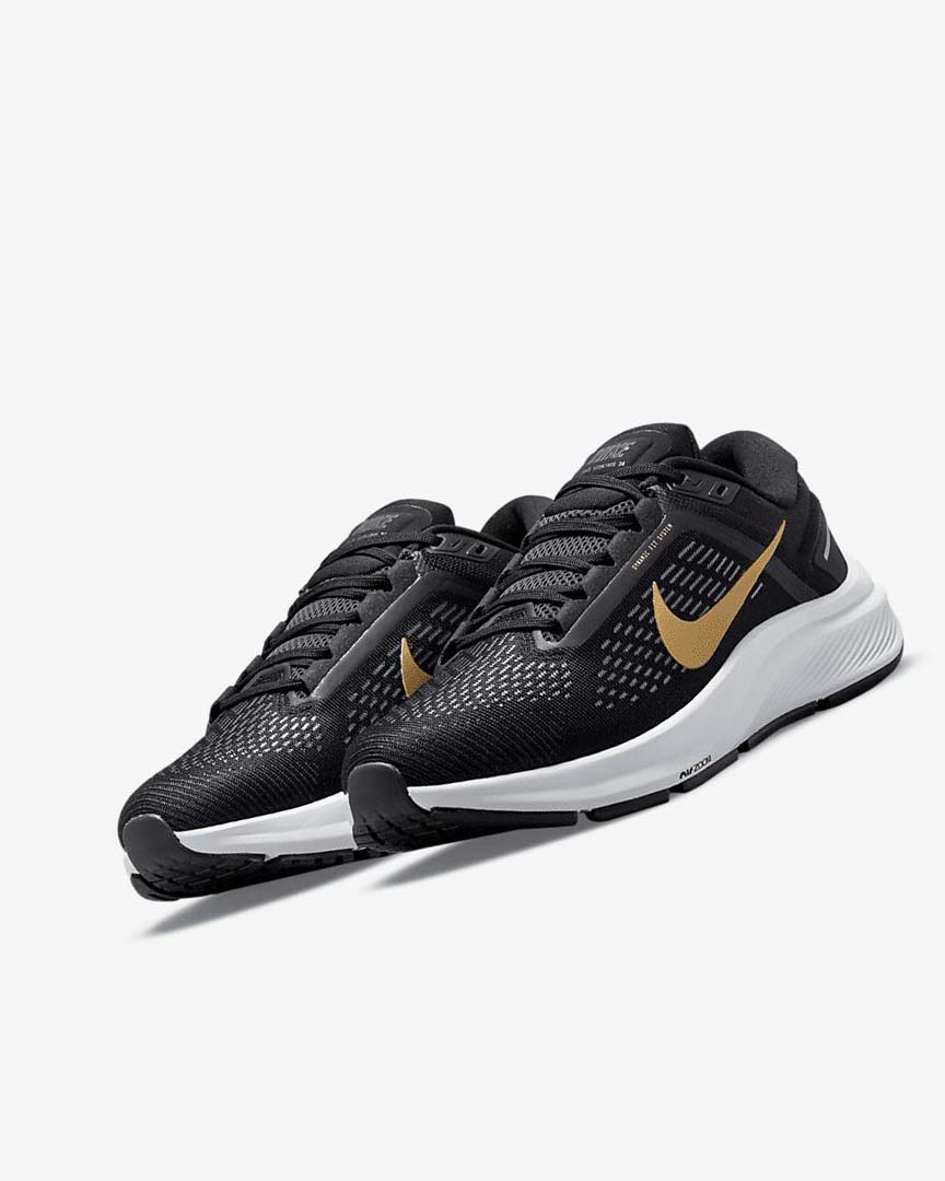 Zapatillas Running Nike Air Zoom Structure 24 Mujer Negras Gris Oscuro Metal Doradas | AR2848