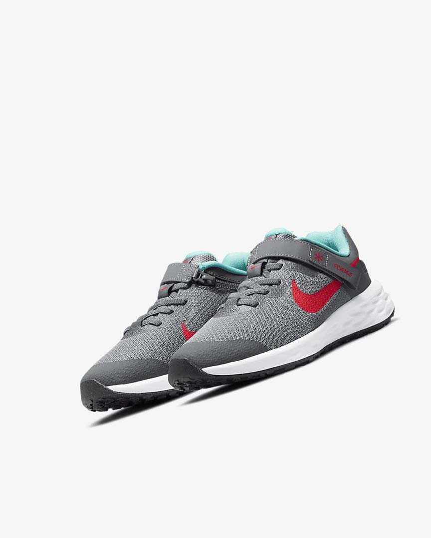 Zapatillas Running Nike Revolution 6 FlyEase Niño Gris Turquesa Rojas | AR2744