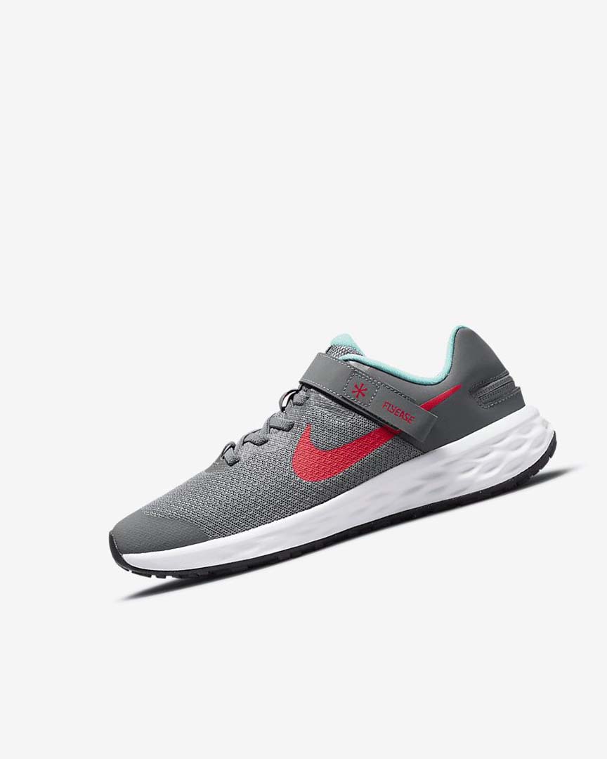 Zapatillas Running Nike Revolution 6 FlyEase Niño Gris Turquesa Rojas | AR2744