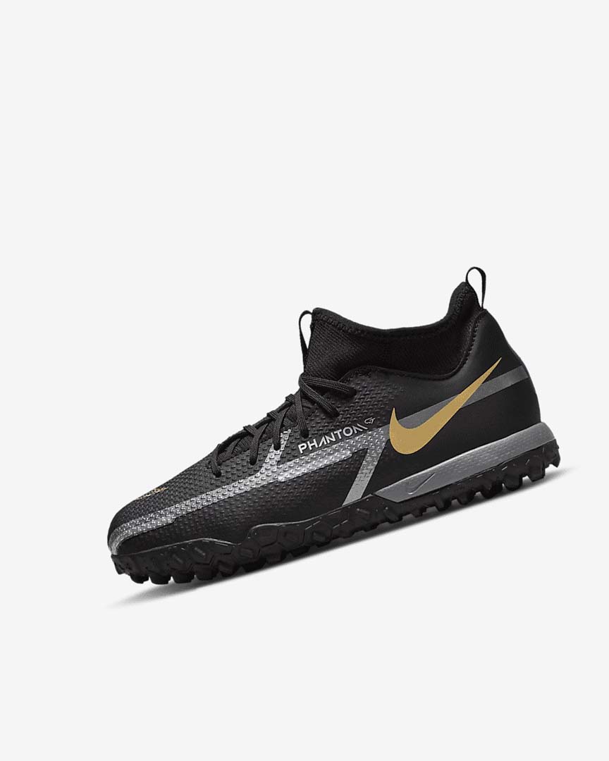 Zapatos De Fútbol Nike Jr. Phantom GT2 Academy Dynamic Fit TF Niña Negras Metal Doradas Gris Oscuro Metal Gris Oscuro | AR4627