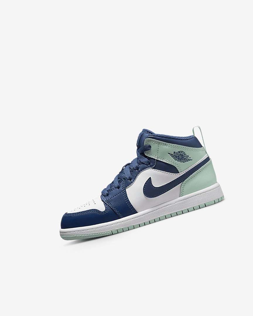 Zapatos Nike Jordan 1 Mid Niño Azul Marino Blancas Verde Menta | AR4840