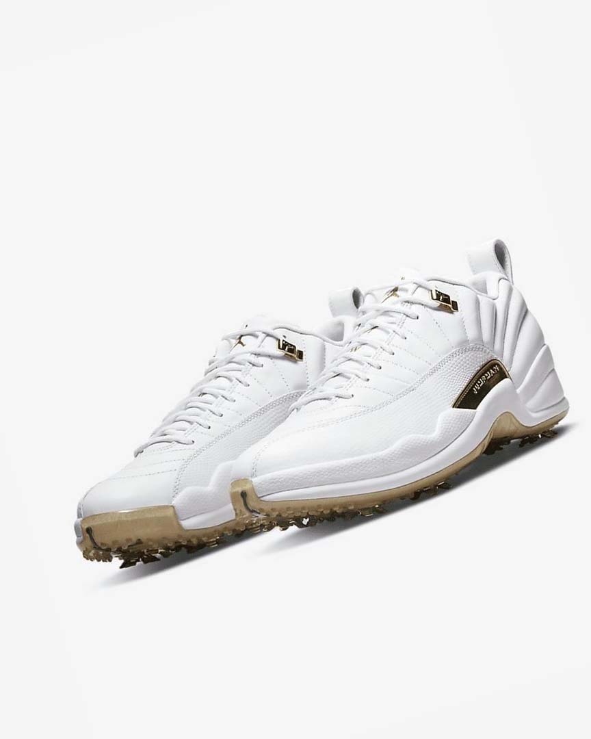 Zapatos de Golf Nike Jordan XII G Hombre Blancas Metal Doradas Blancas | AR2442