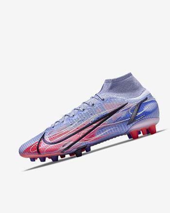 Botas de Futbol Nike Mercurial Superfly 8 Elite KM AG Hombre Indigo Rojas Claro Metal Plateadas | AR1114