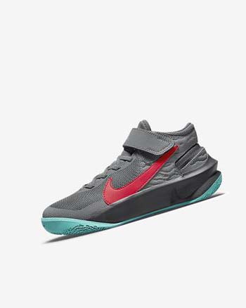 Zapatillas Baloncesto Nike Team Hustle D 10 FlyEase Niño Gris Gris Oscuro Turquesa Rojas | AR2360